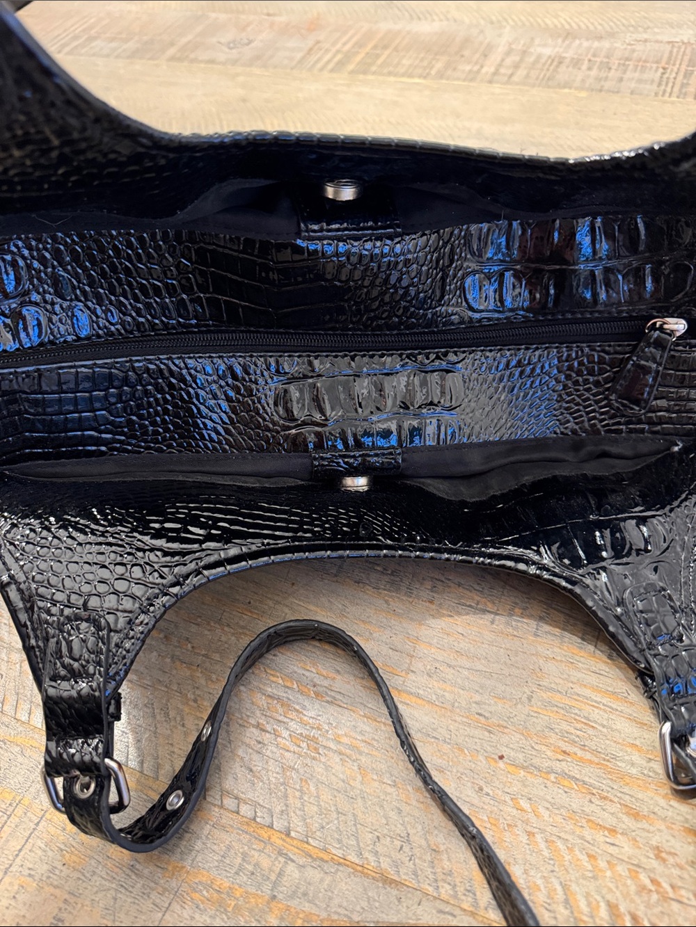 Nicole by Nicole Miller Black Croc-Embossed Shoulder Bag - Picture 4 of 9
